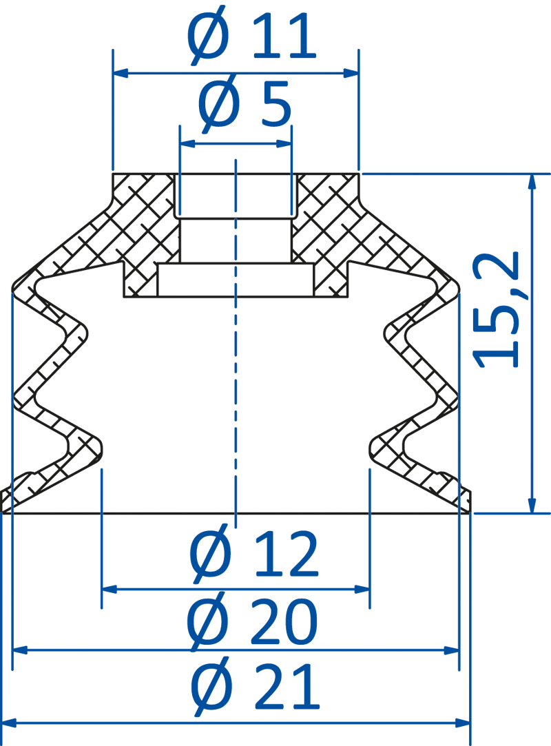 Размер сильфонной вакуумной присоски FIPA серии SP-BX2 21.021.176